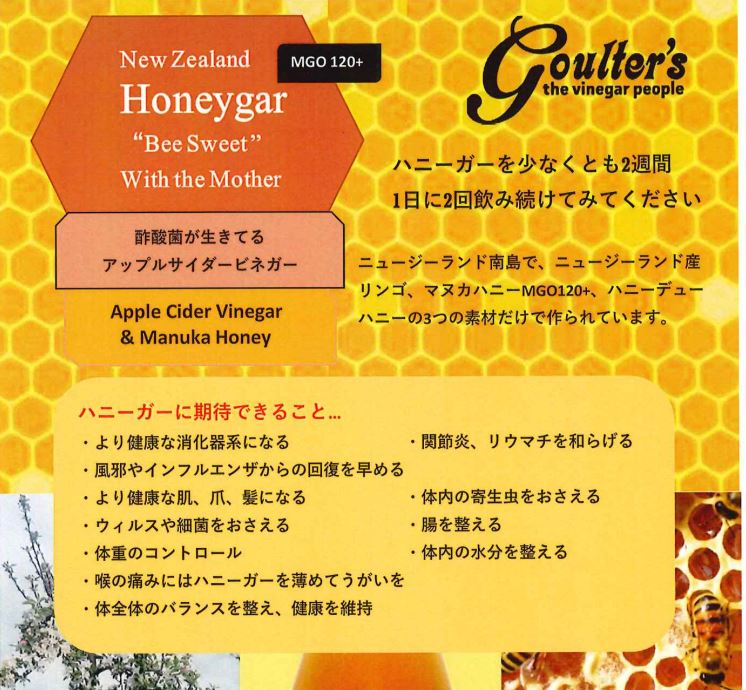 酢酸菌が生きたマヌカハニー入りビネガー NZ ハニーガー 350ml (アップルサイダービネガー)